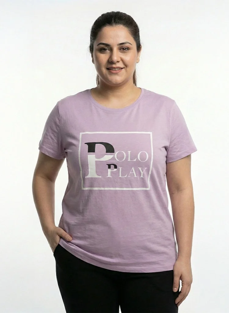 لعب البولو تيشيرت نسائي برسومات - ليلك